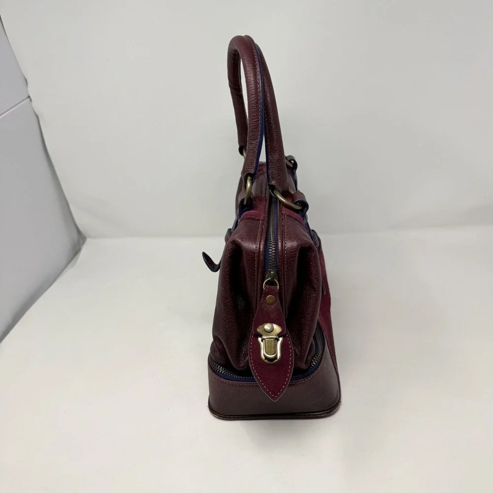 Schuler & Sons Anthropologie retro Burgundy Pebbled Leather Suede Doctor Bag